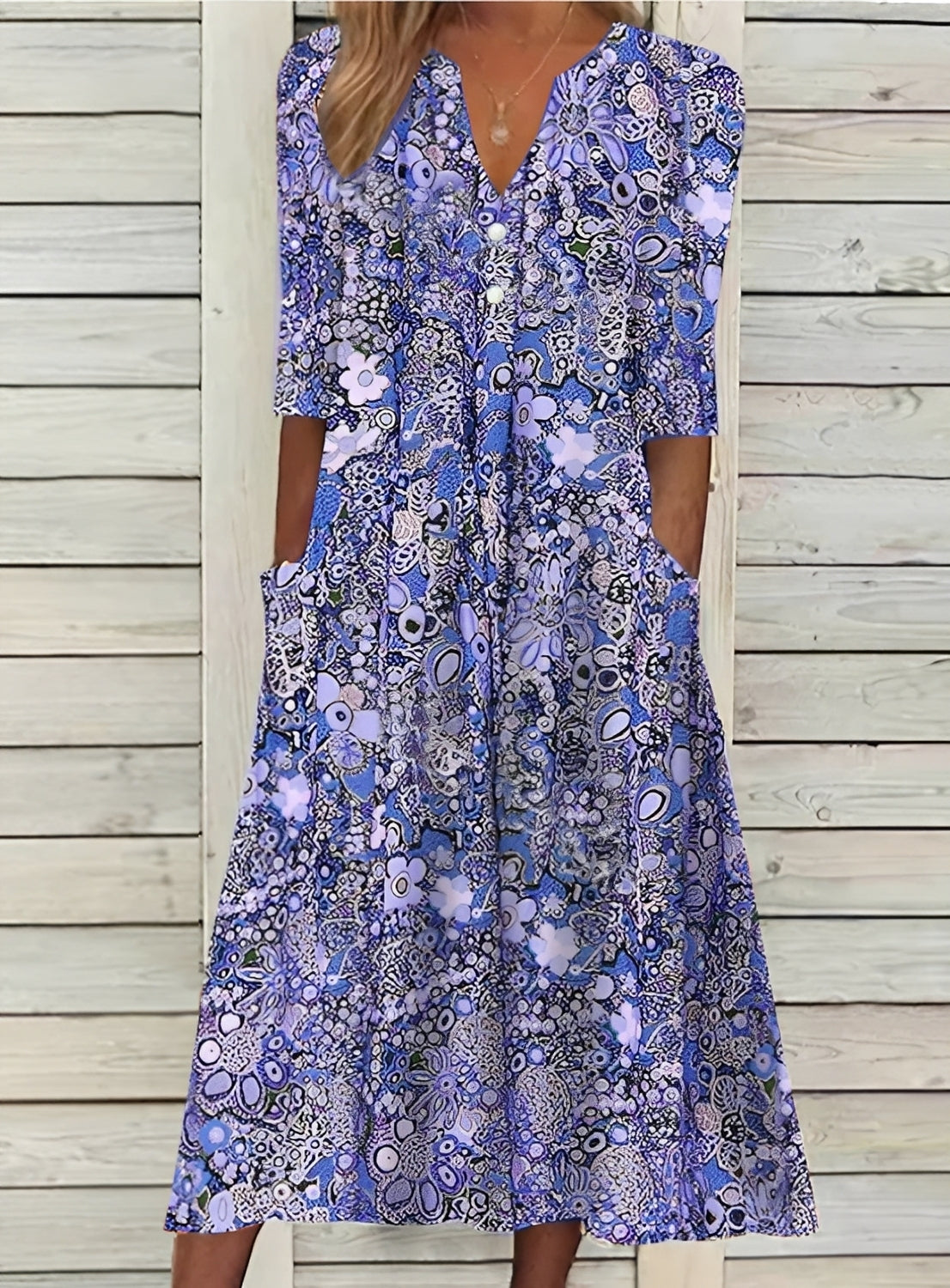 Eleanor - Bequemes Damen-Blumenkleid mit Taschen