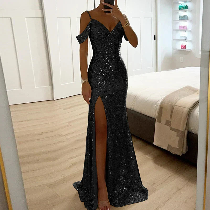 Lorena – Schulterfreies Abendkleid mit Pailletten