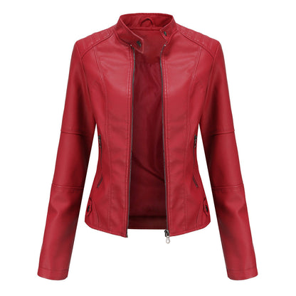 Claudia – Biker-Lederjacke mit Stehkragen