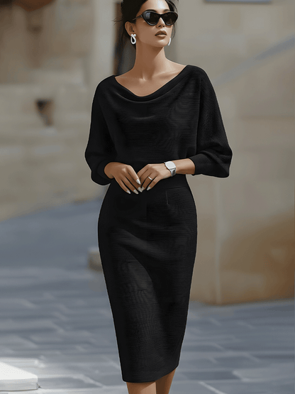 Wendy - Elegantes Midi-Kleid mit Drapiertem Kragen