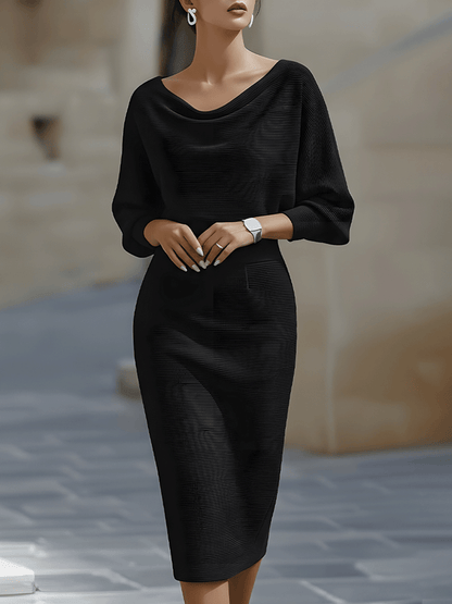 Wendy - Elegantes Midi-Kleid mit Drapiertem Kragen