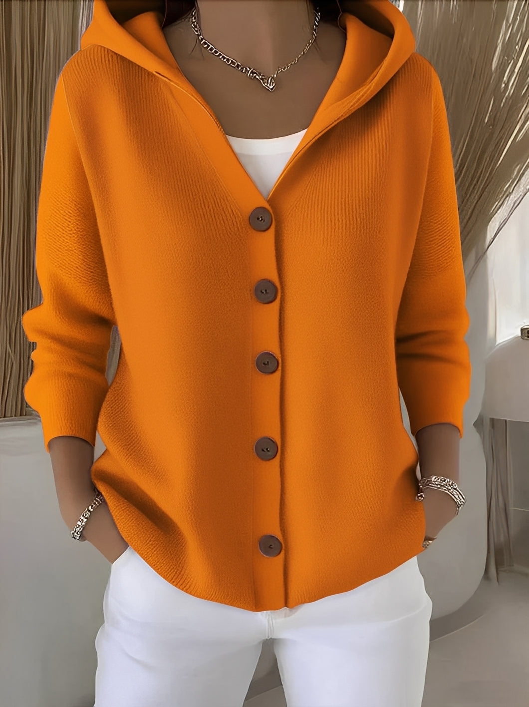 Ryanne - Bequeme Langarm-Kapuzen-Strickjacke für Damen