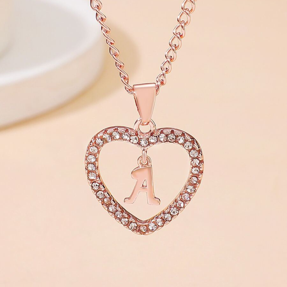 Collar de Corazón Inicial de Cristal - Collar con colgante de corazón inicial