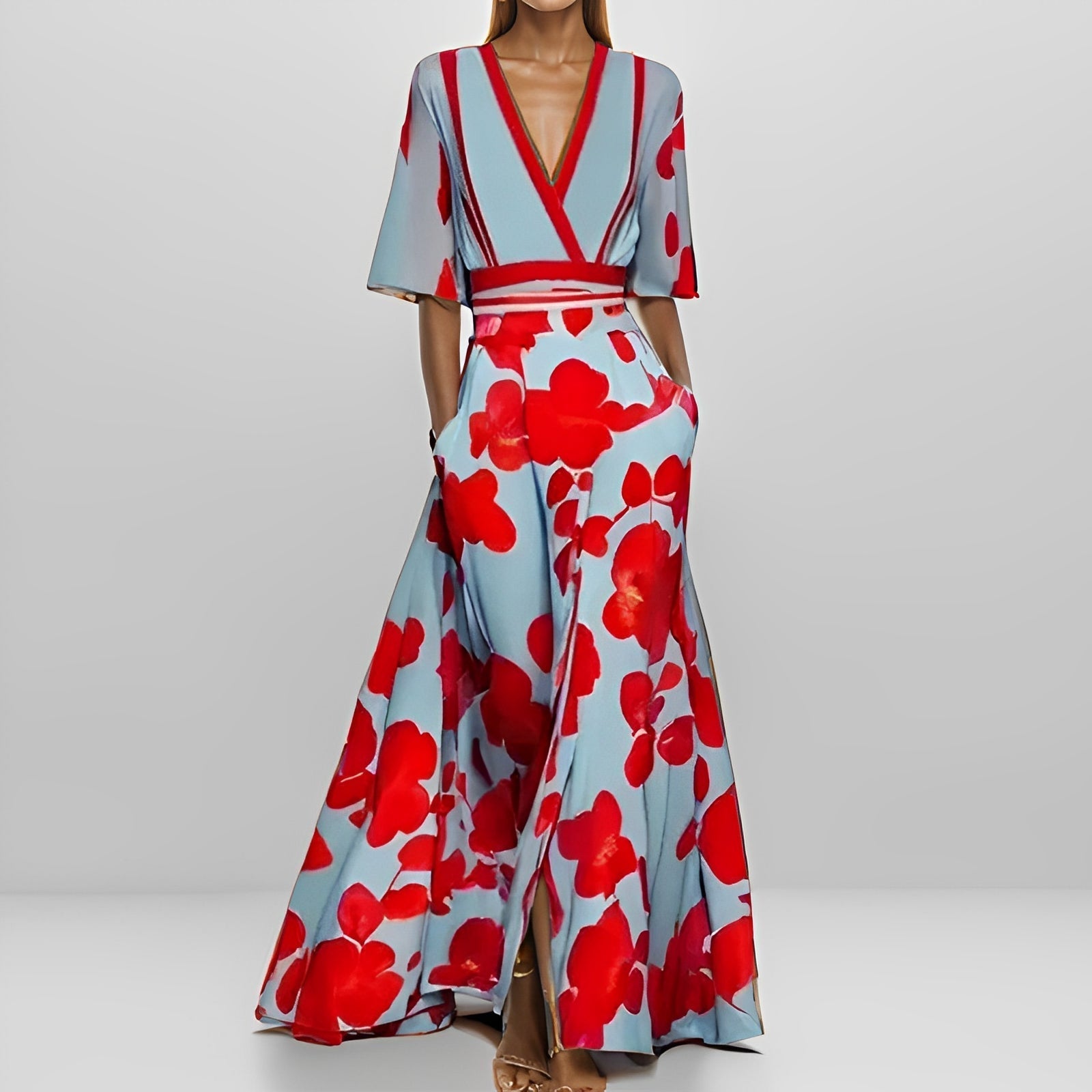 Delores - Maxikleid mit floralen Mustern und langen Ärmeln