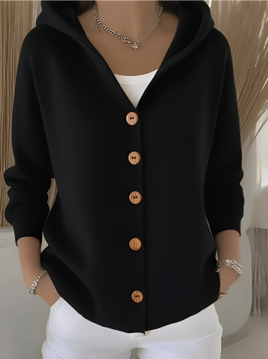 Ryanne - Bequeme Langarm-Kapuzen-Strickjacke für Damen