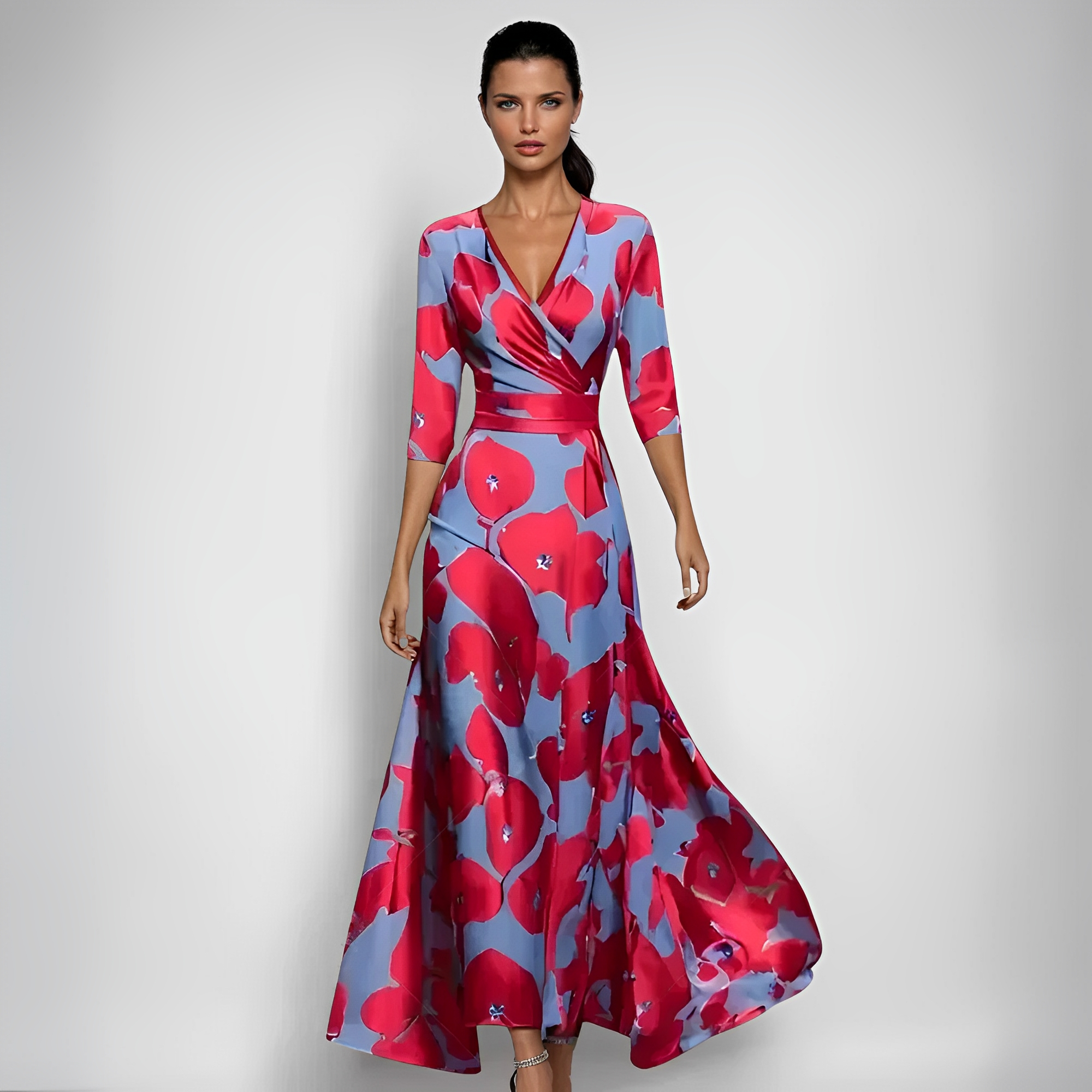 Delores - Maxikleid mit floralen Mustern und langen Ärmeln