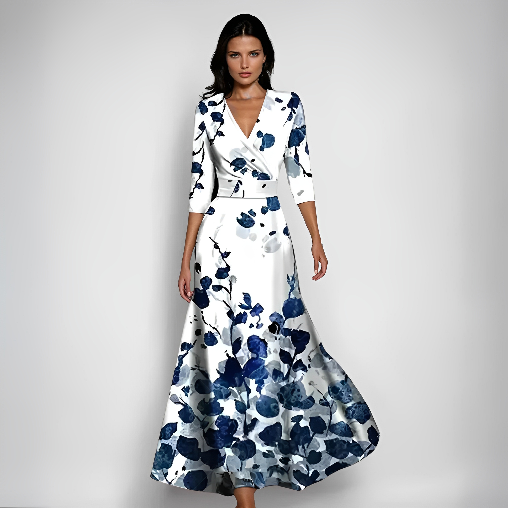 Delores - Maxikleid mit floralen Mustern und langen Ärmeln
