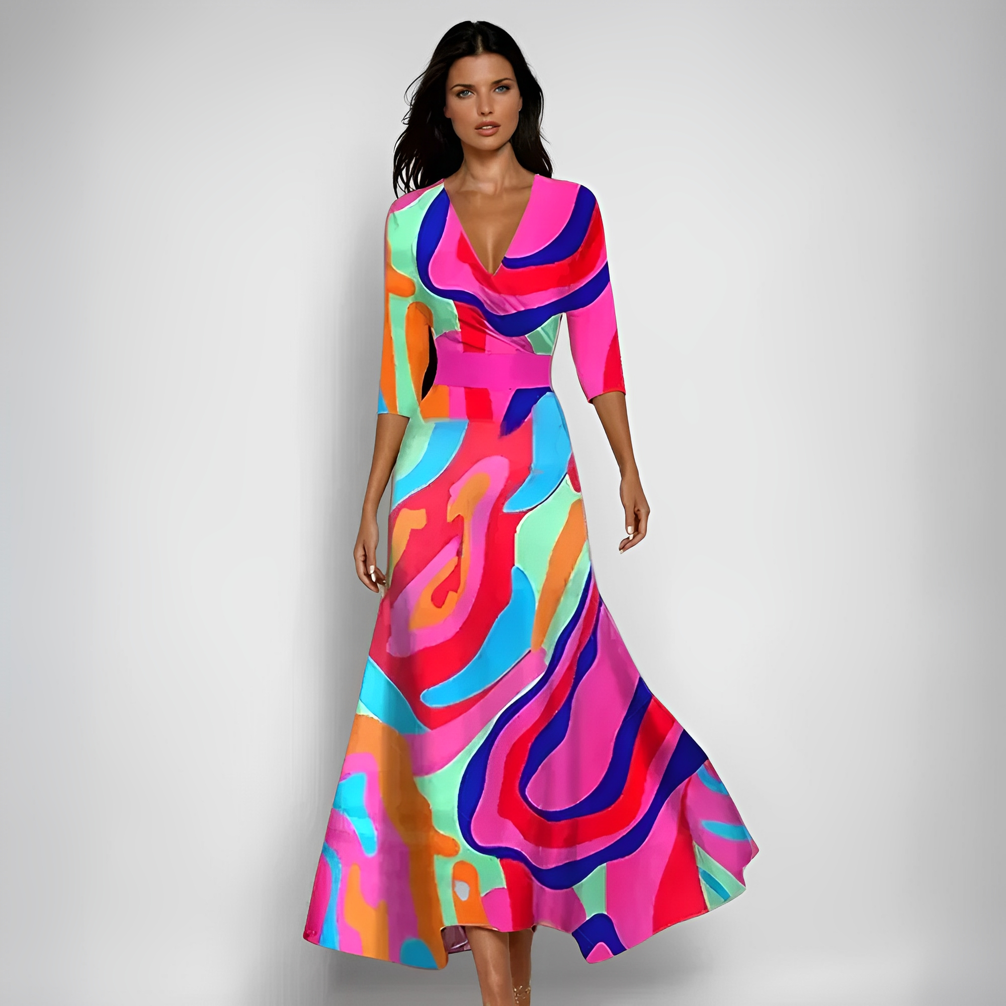 Delores - Maxikleid mit floralen Mustern und langen Ärmeln
