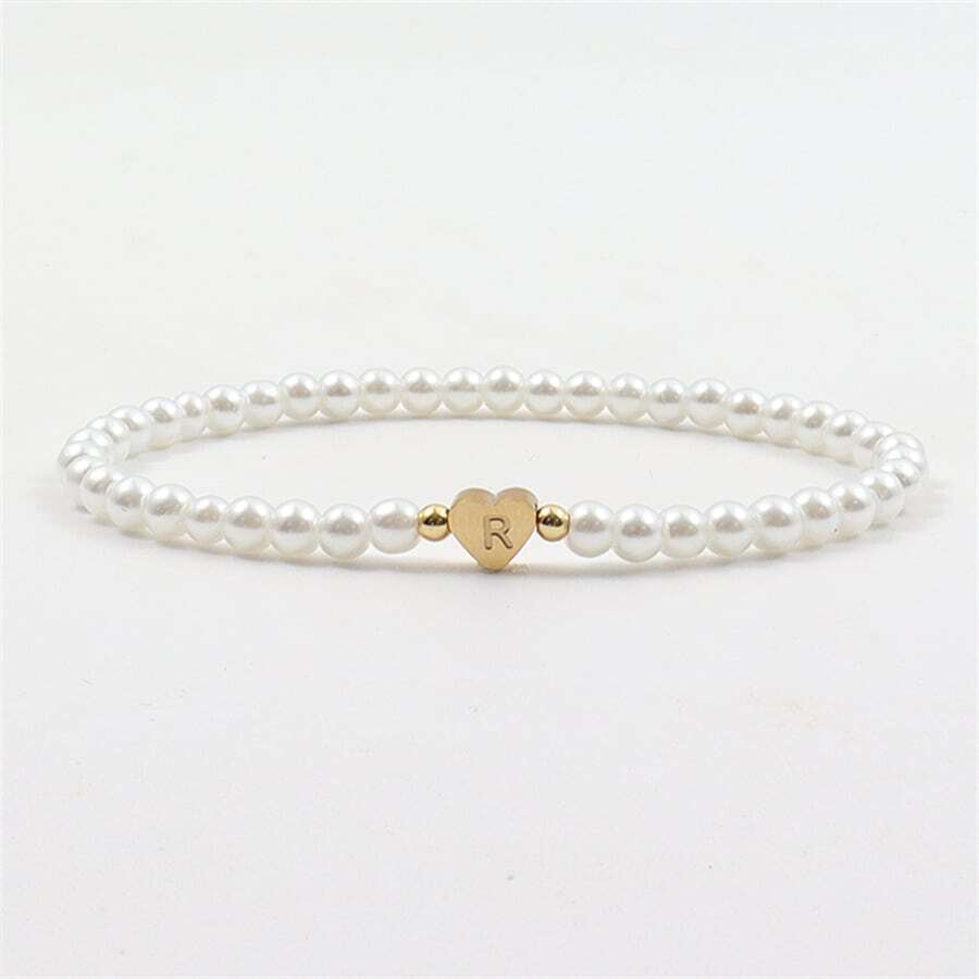 Perlenarmband mit gravierten Initialen - Personalisiertes Herz-förmiges Perlenarmband