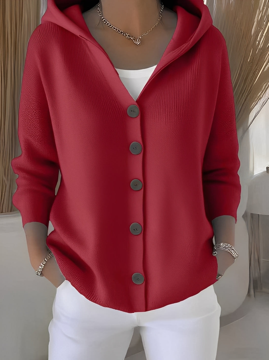 Ryanne - Bequeme Langarm-Kapuzen-Strickjacke für Damen