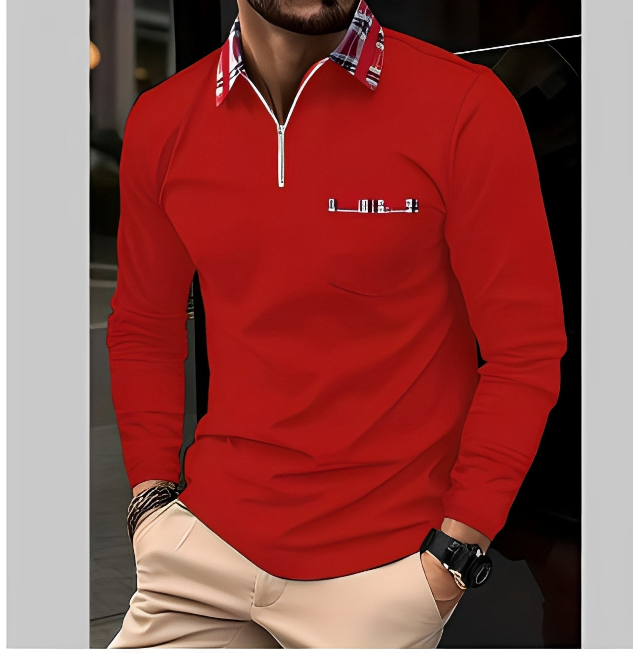 Florent - Herren-Langarm-Polo mit Zipper