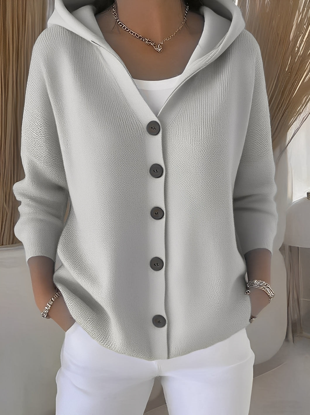 Ryanne - Bequeme Langarm-Kapuzen-Strickjacke für Damen