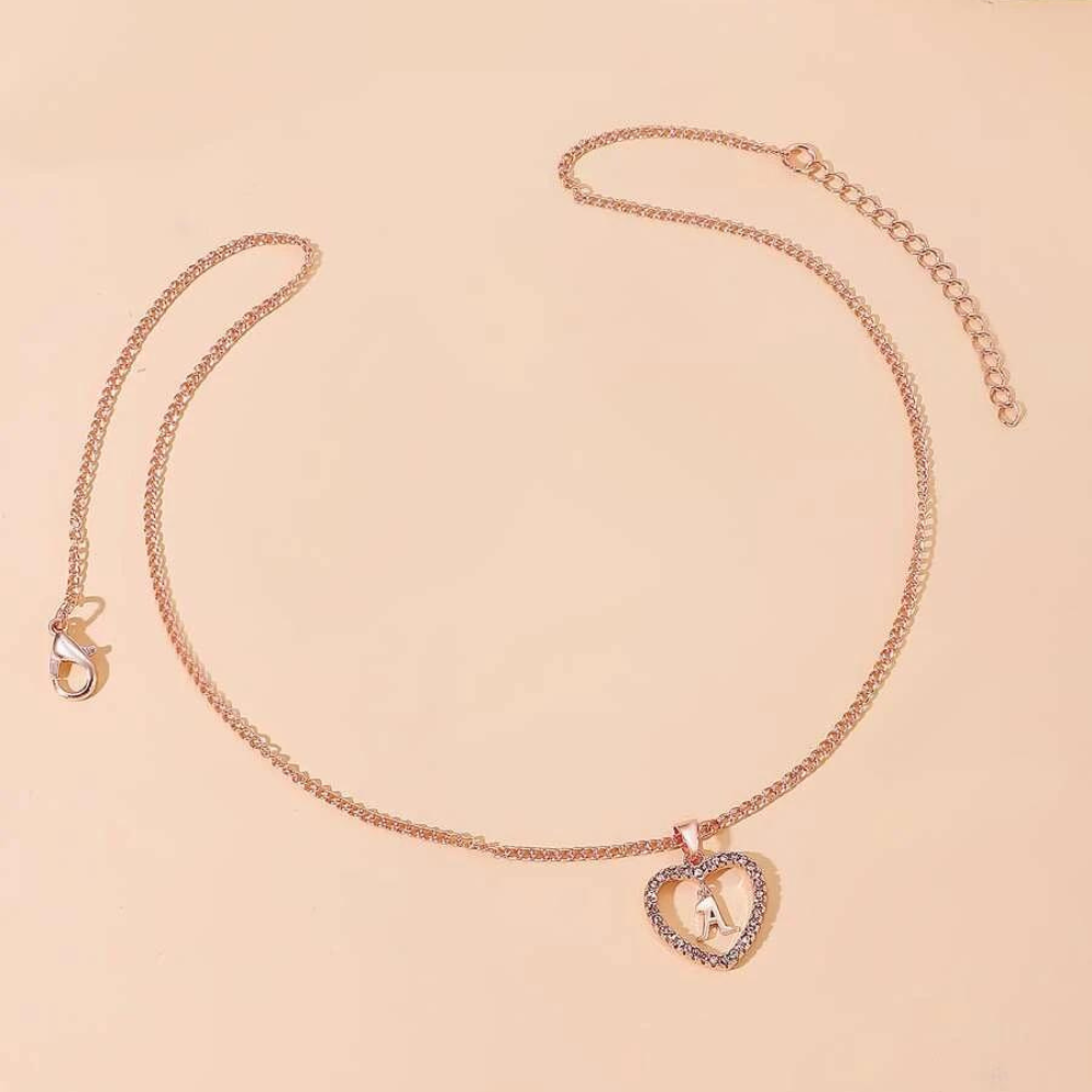 Collar de Corazón Inicial de Cristal - Collar con colgante de corazón inicial