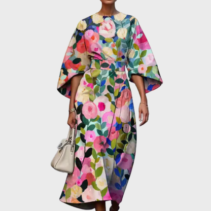 Reina - Midi-Kleid mit Blumenmuster und betonter Taille