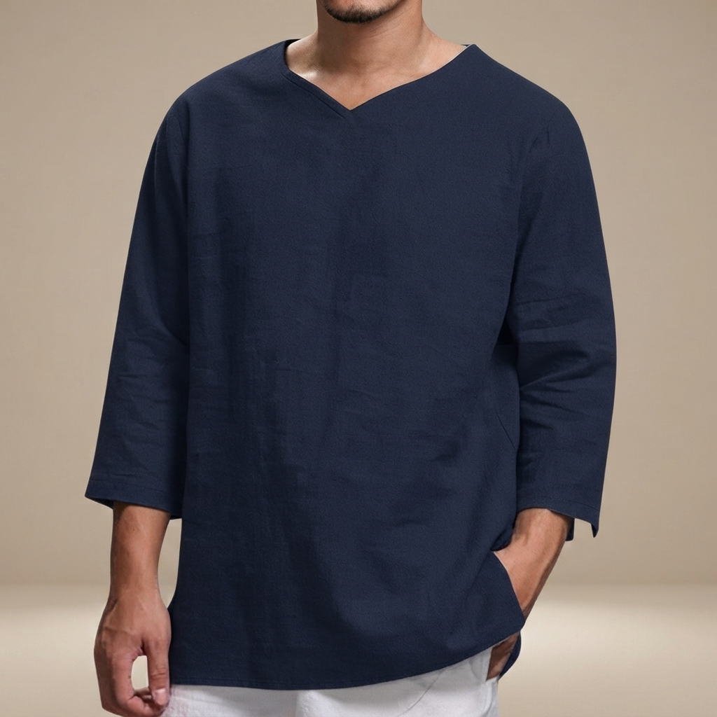 Edwin - Bequemes Freizeitshirt mit V-Ausschnitt