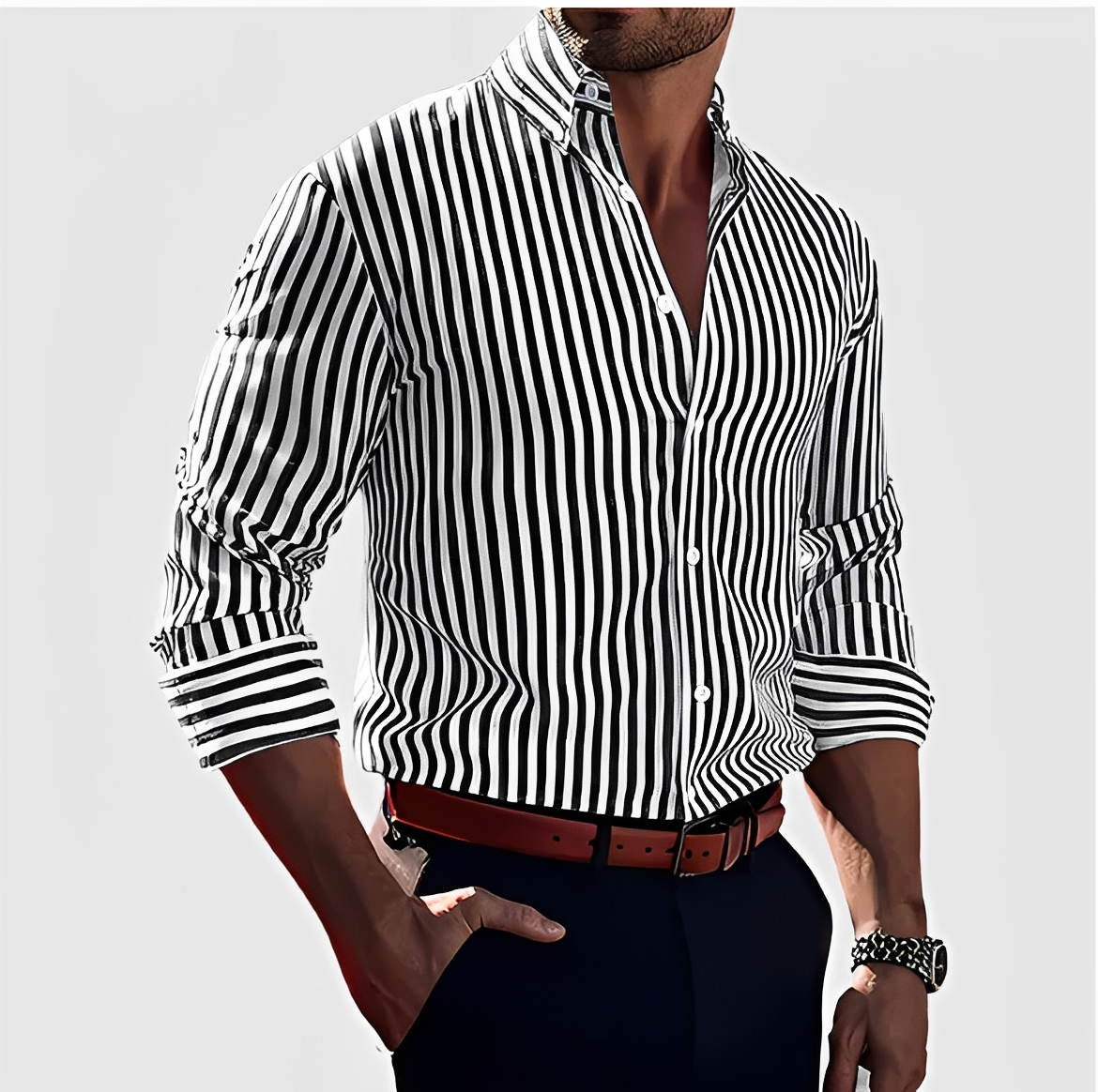 Kelric - Lässiges Hemd mit Streifen und Knöpfen