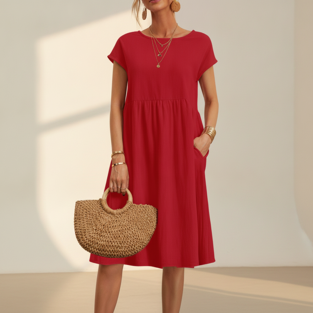 Nubia - Raffiniertes Rundhals-Midikleid