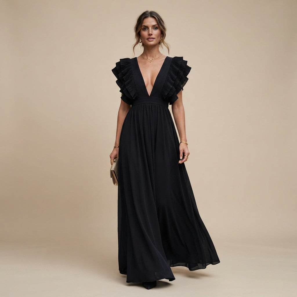 Zhallie - Elegantes Maxikleid mit Rüschenärmeln