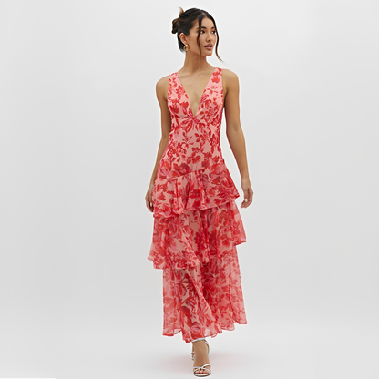 Faye - Elegant fließendes Kleid mit V-Ausschnitt und offenem Rücken