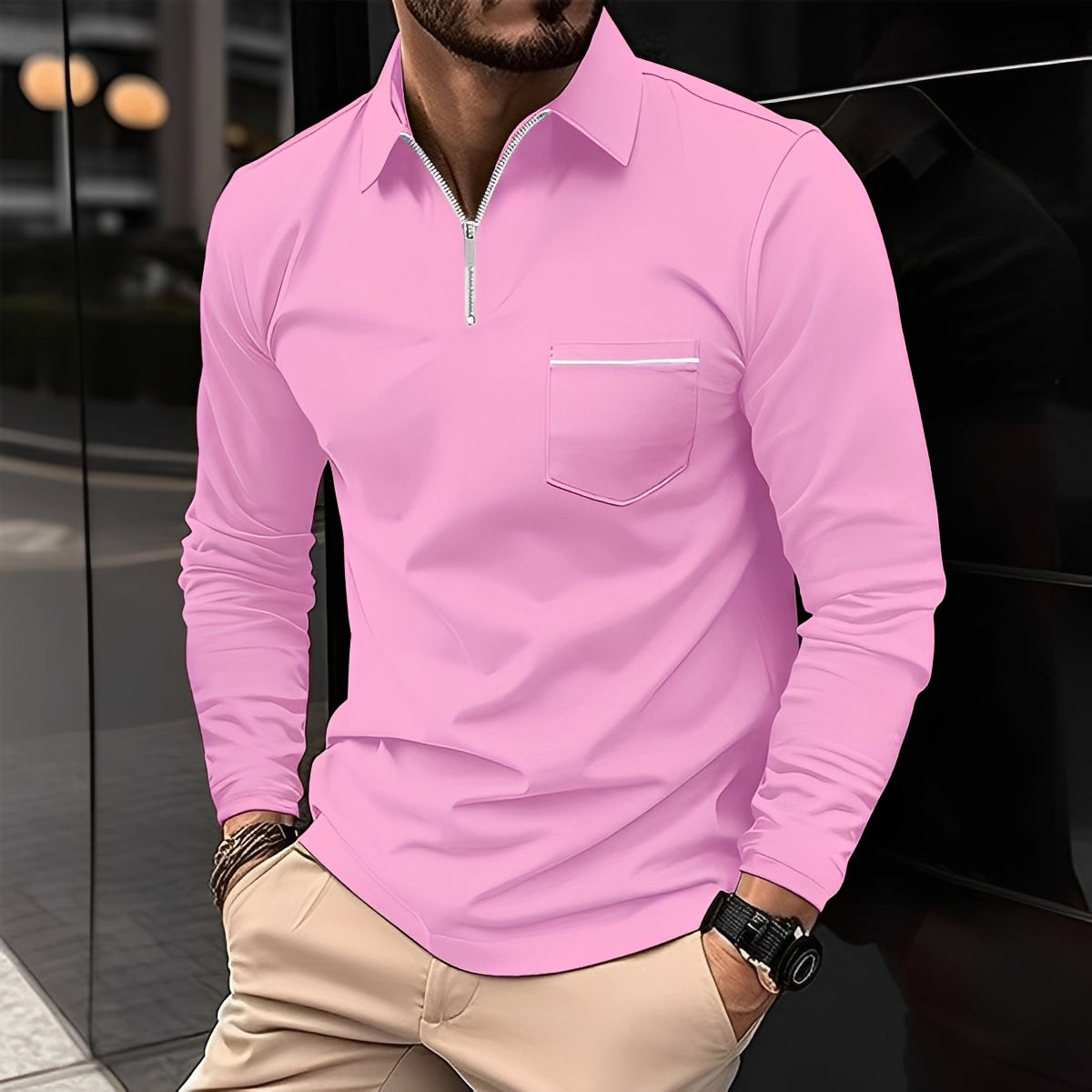Florent - Herren-Langarm-Polo mit Zipper