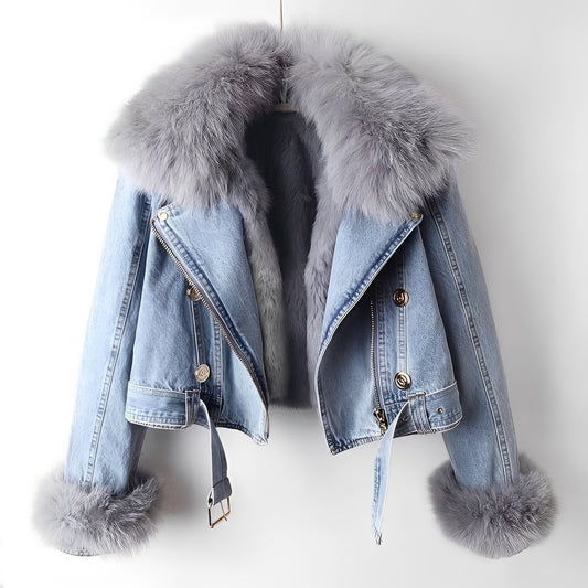 Nella - Modische Damen-Jeansjacke mit Fell