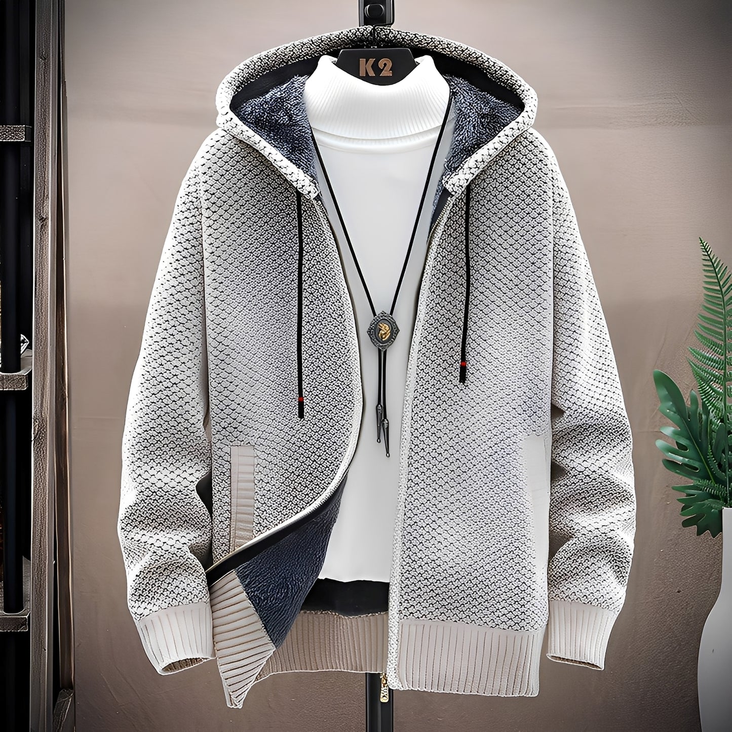 Roni - Herren-Strickkapuzenpullover mit Fleecefutter im modernen Stil