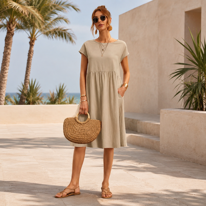 Shamzi - Elegantes Midikleid mit Rundhalsausschnitt