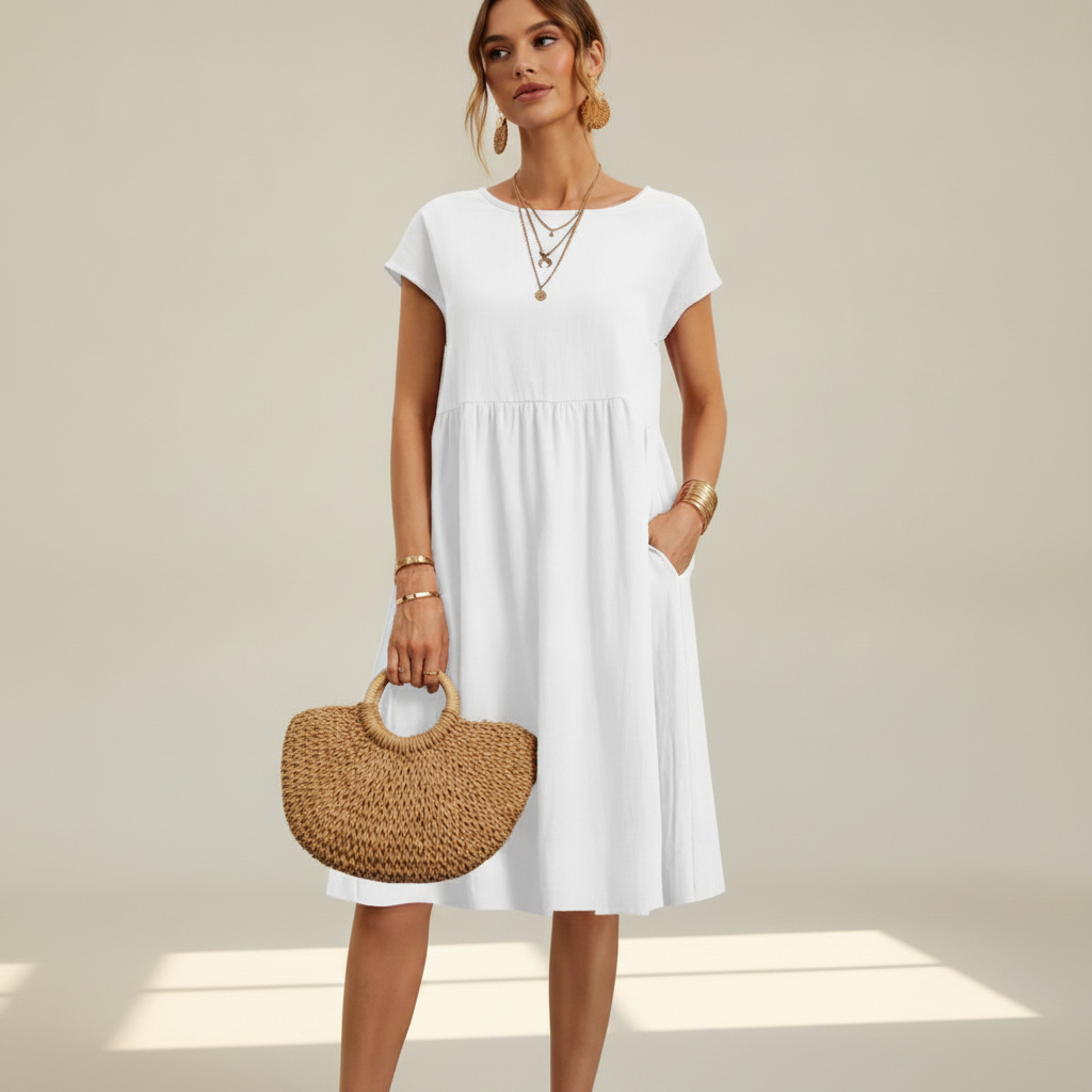 Nubia - Raffiniertes Rundhals-Midikleid