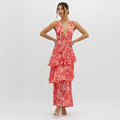 Faye - Elegant fließendes Kleid mit V-Ausschnitt und offenem Rücken