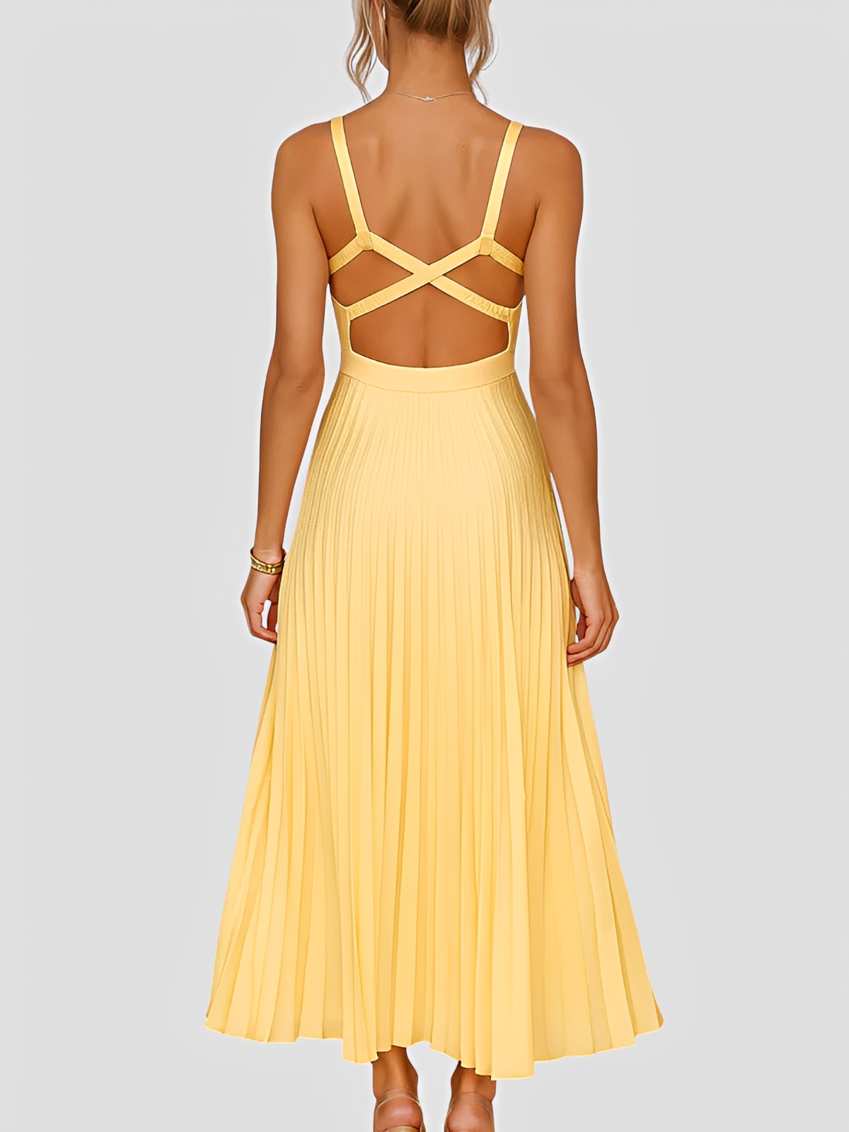 Anjanae - Elegantes Kleid mit V-Ausschnitt und Plisseefalten
