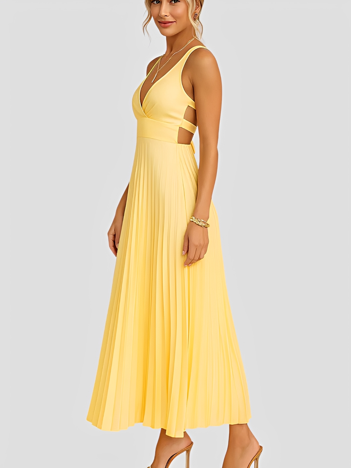Anjanae - Elegantes Kleid mit V-Ausschnitt und Plisseefalten