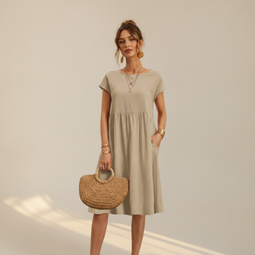 Nubia - Raffiniertes Rundhals-Midikleid