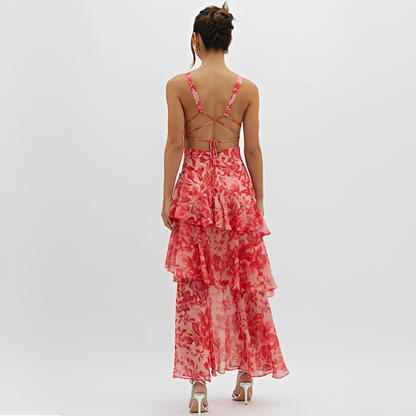Faye - Elegant fließendes Kleid mit V-Ausschnitt und offenem Rücken