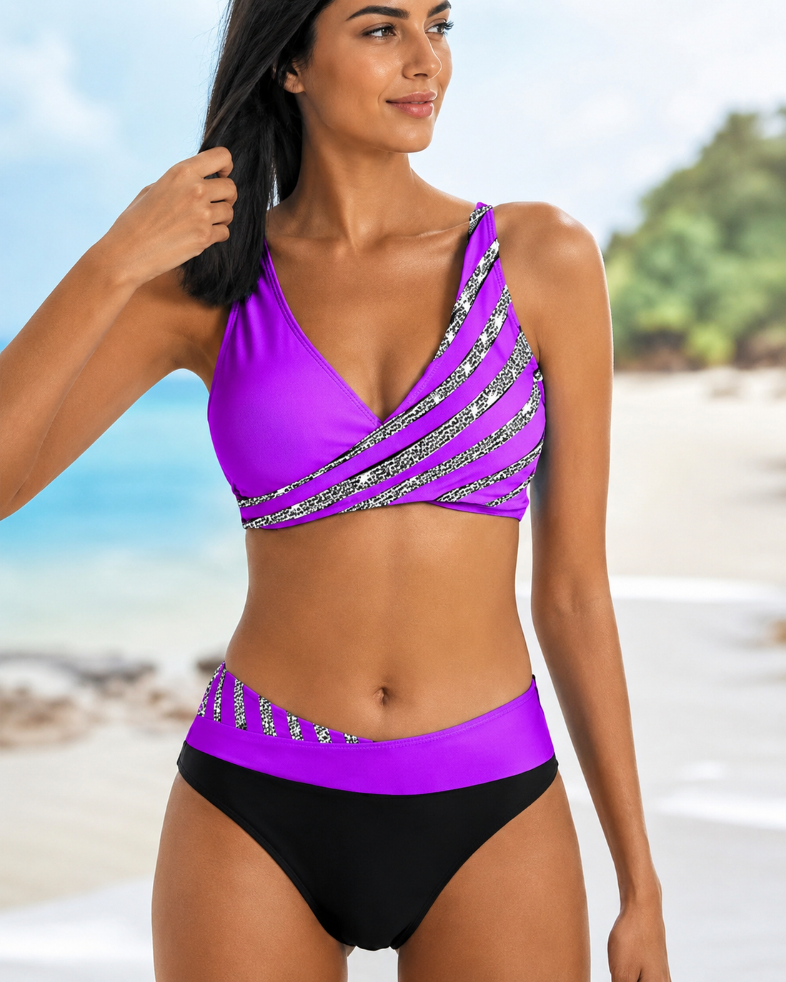 Deliana - Stilvolles Gestreiftes Zweiteiliges Bikini-Set