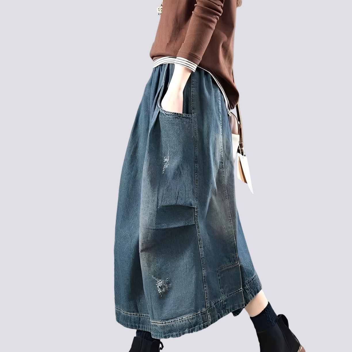 Fiona - Klassischer Jeansrock im Patchwork-Stil für Frauen