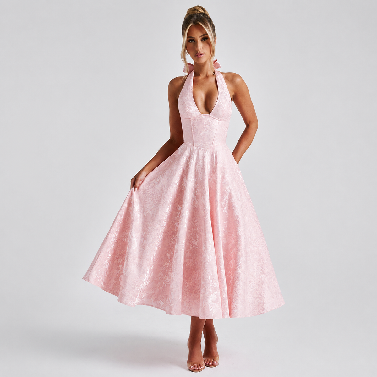 Dahlia - Elegantes V-Ausschnitt Neckholder Ärmelloses Kleid