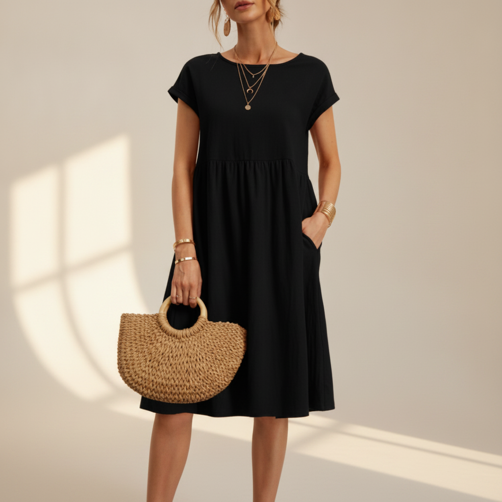 Nubia - Raffiniertes Rundhals-Midikleid