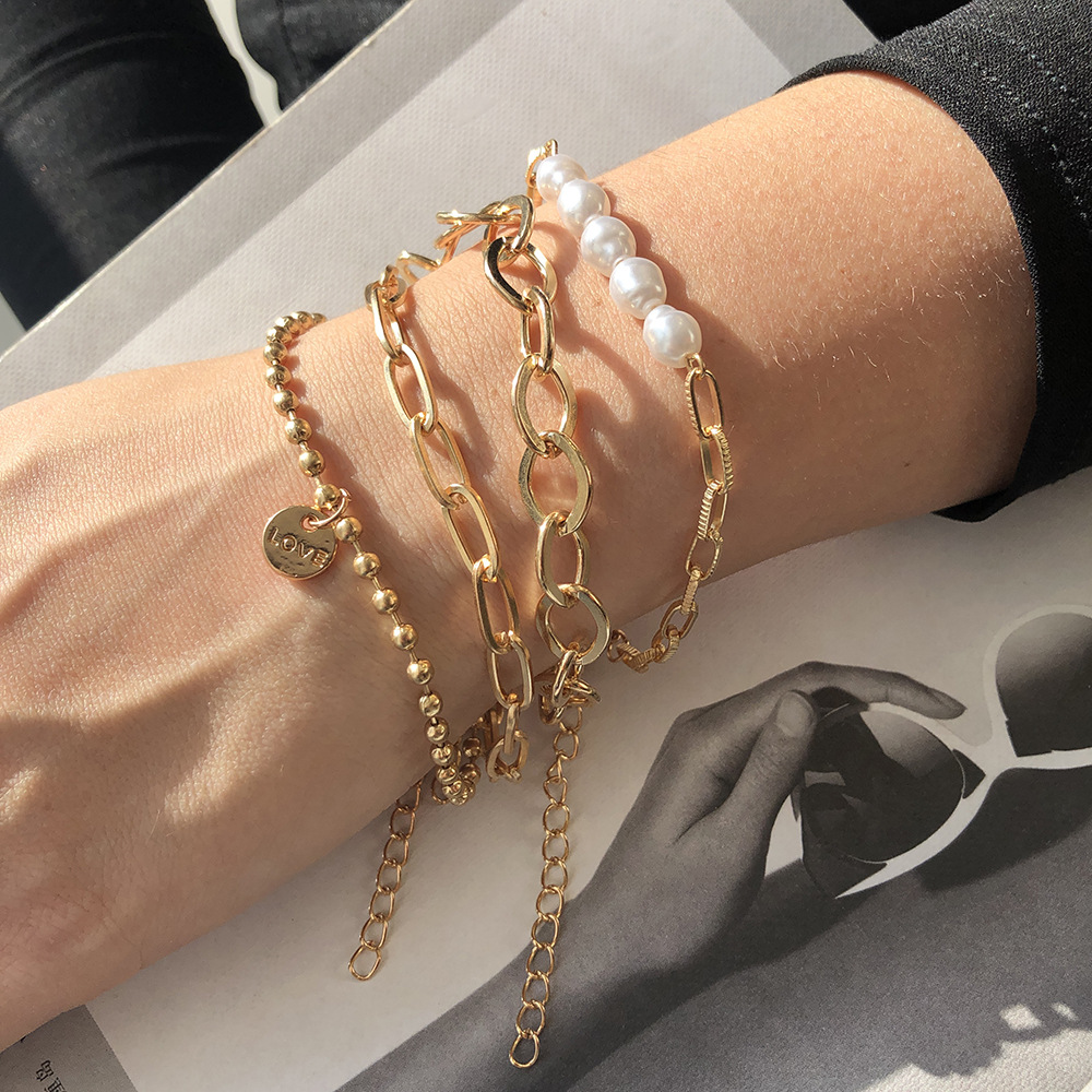 Armband-Set aus goldenen Perlen mit 3 Teilen - großes Kettenset
