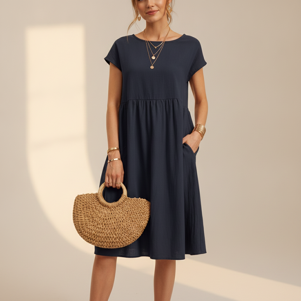 Nubia - Raffiniertes Rundhals-Midikleid