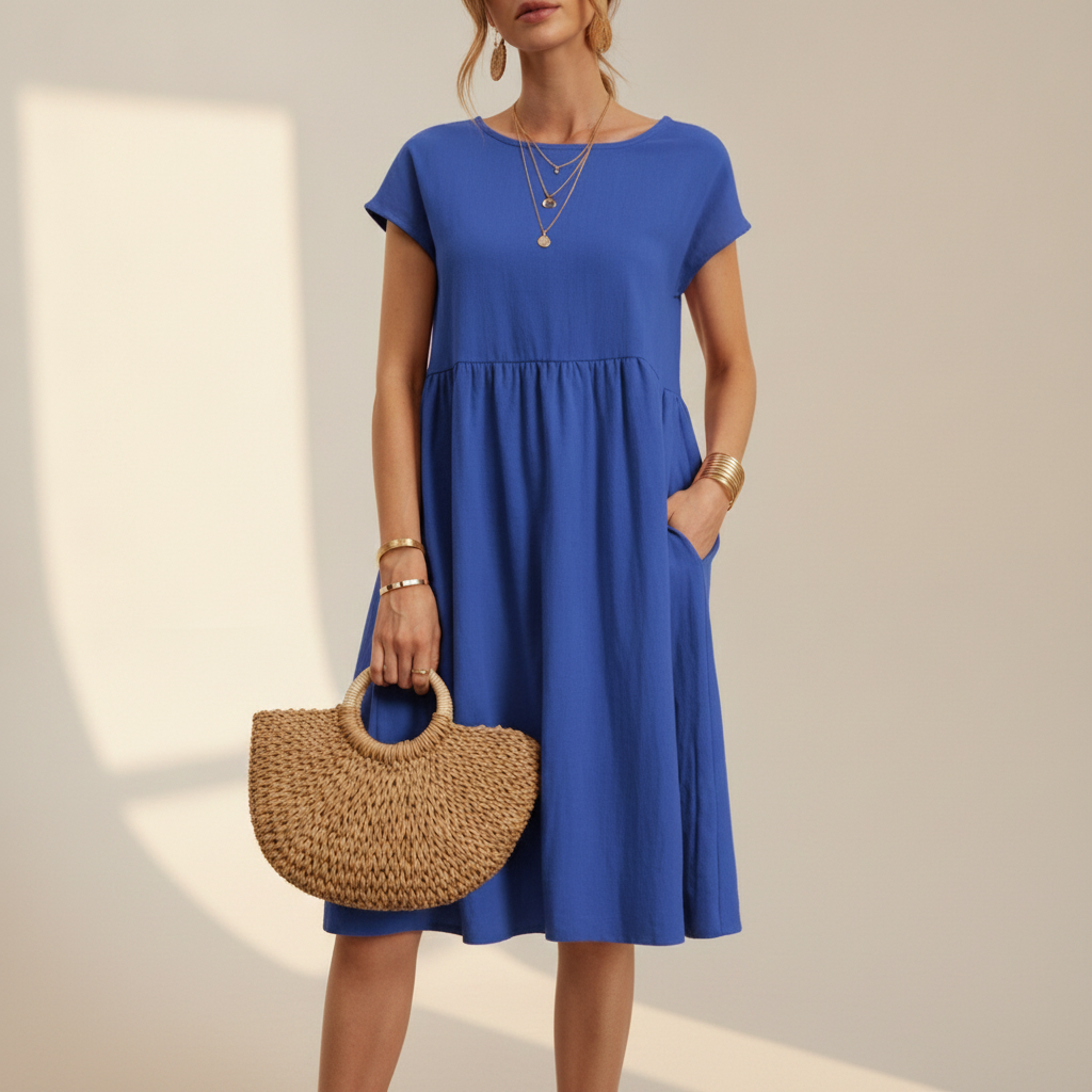 Nubia - Raffiniertes Rundhals-Midikleid