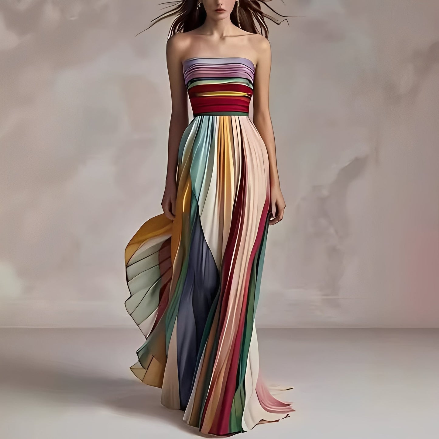Julie - Farbenfrohes, plissiertes Maxikleid für Damen