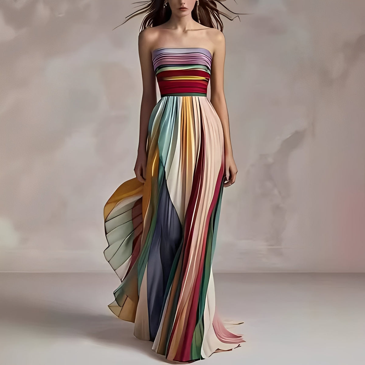 Amelia - Farbiges Swing-Maxikleid für Damen