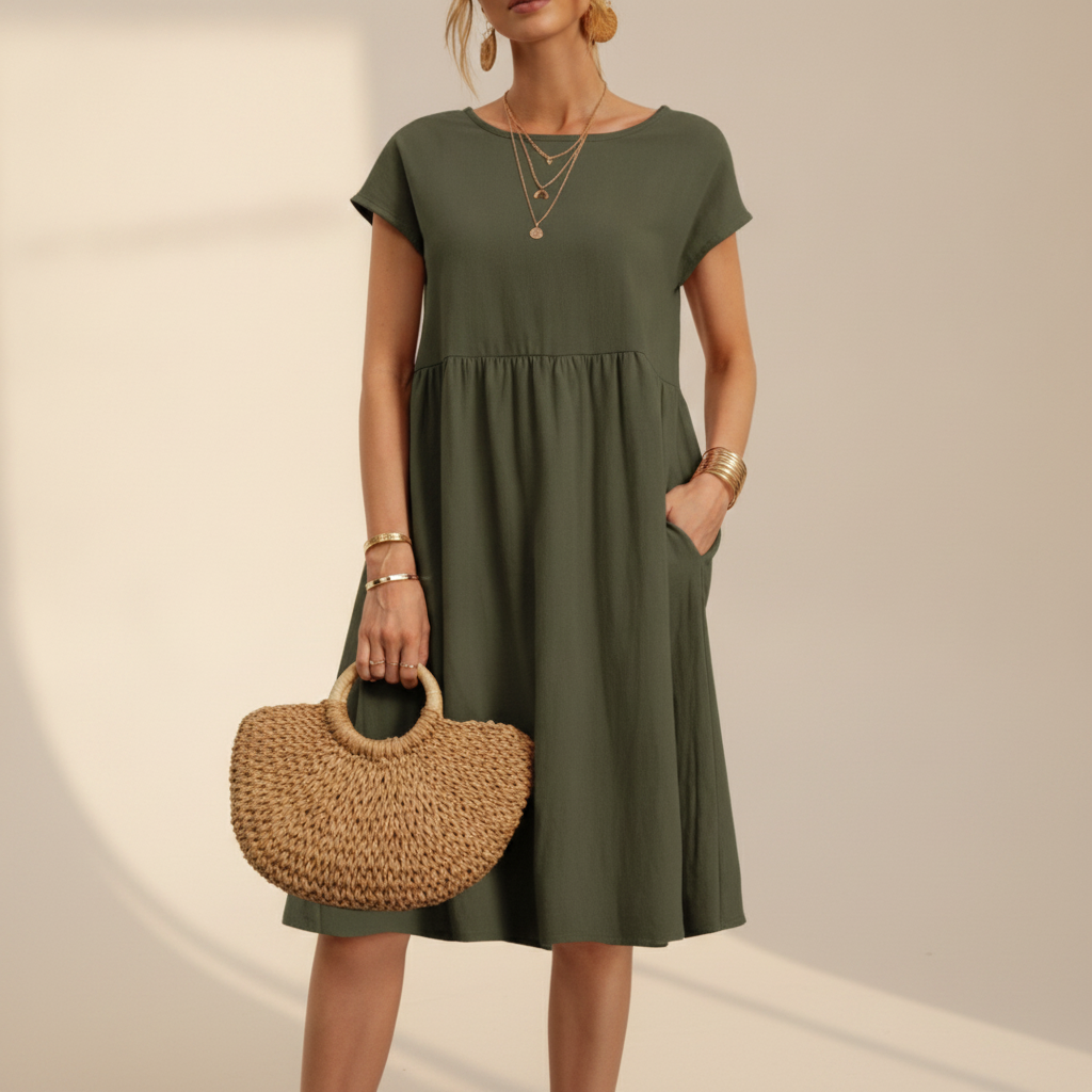Nubia - Raffiniertes Rundhals-Midikleid