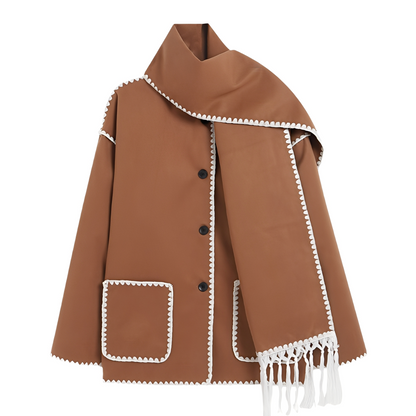 Amilia - Damen-Wolljacke, elegant und lässig geschnitten, mit Schal