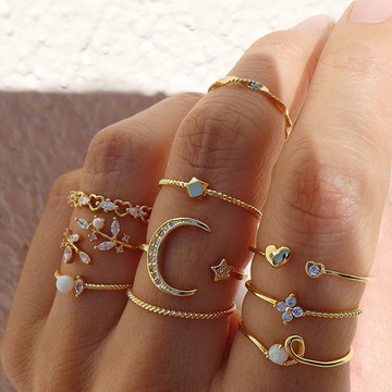 Mond und Stern - Anillo de moda de 10 piezas