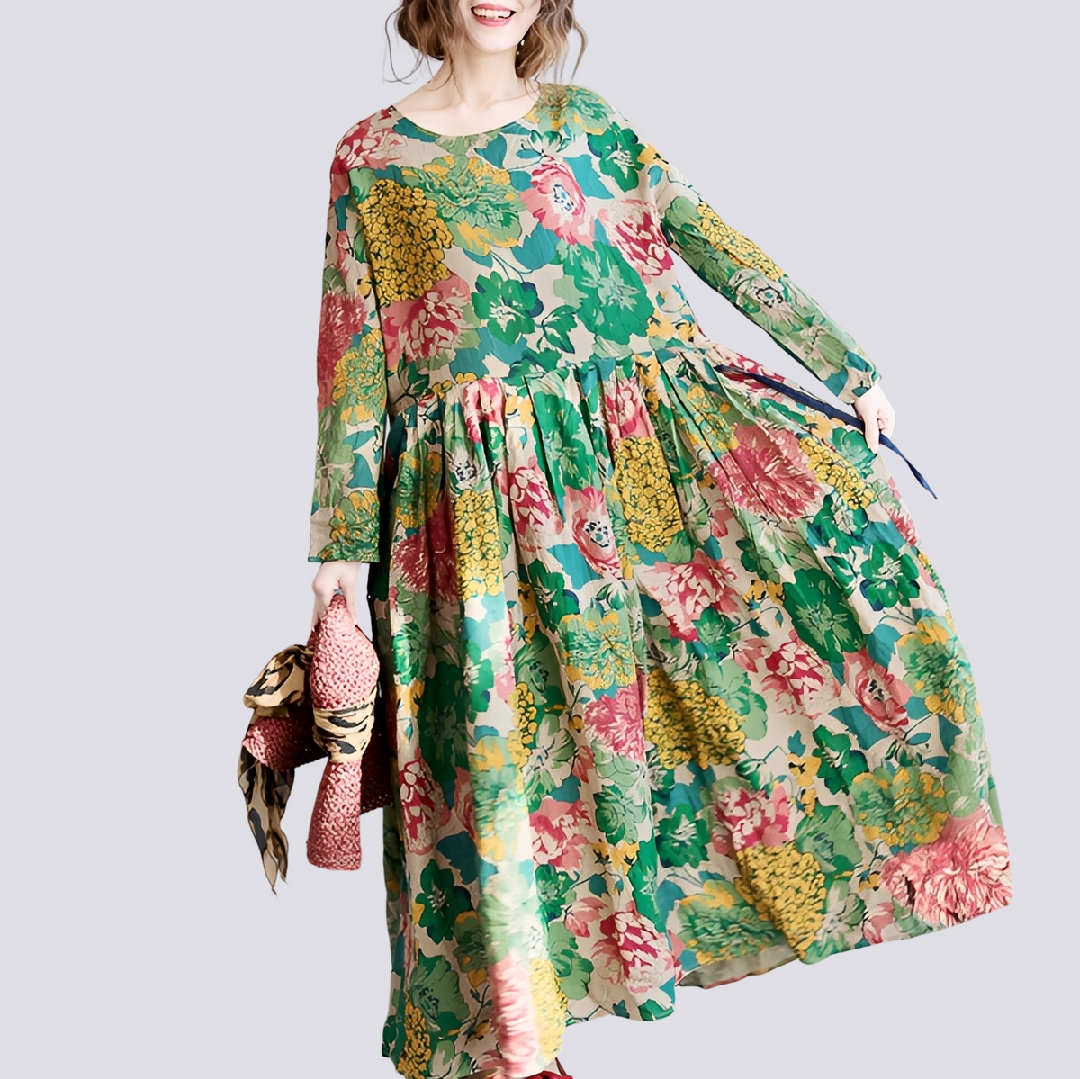 Terry - Elegantes langes Maxikleid mit floralem Muster für Frauen