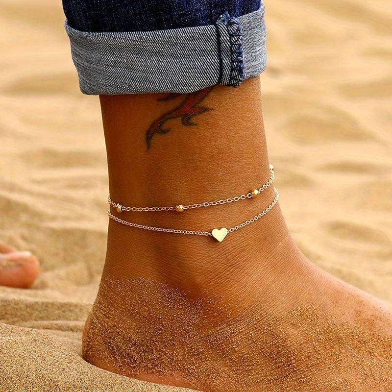 Mini Fußkette in Herzform - Doppeltschicht-Liebe Armband