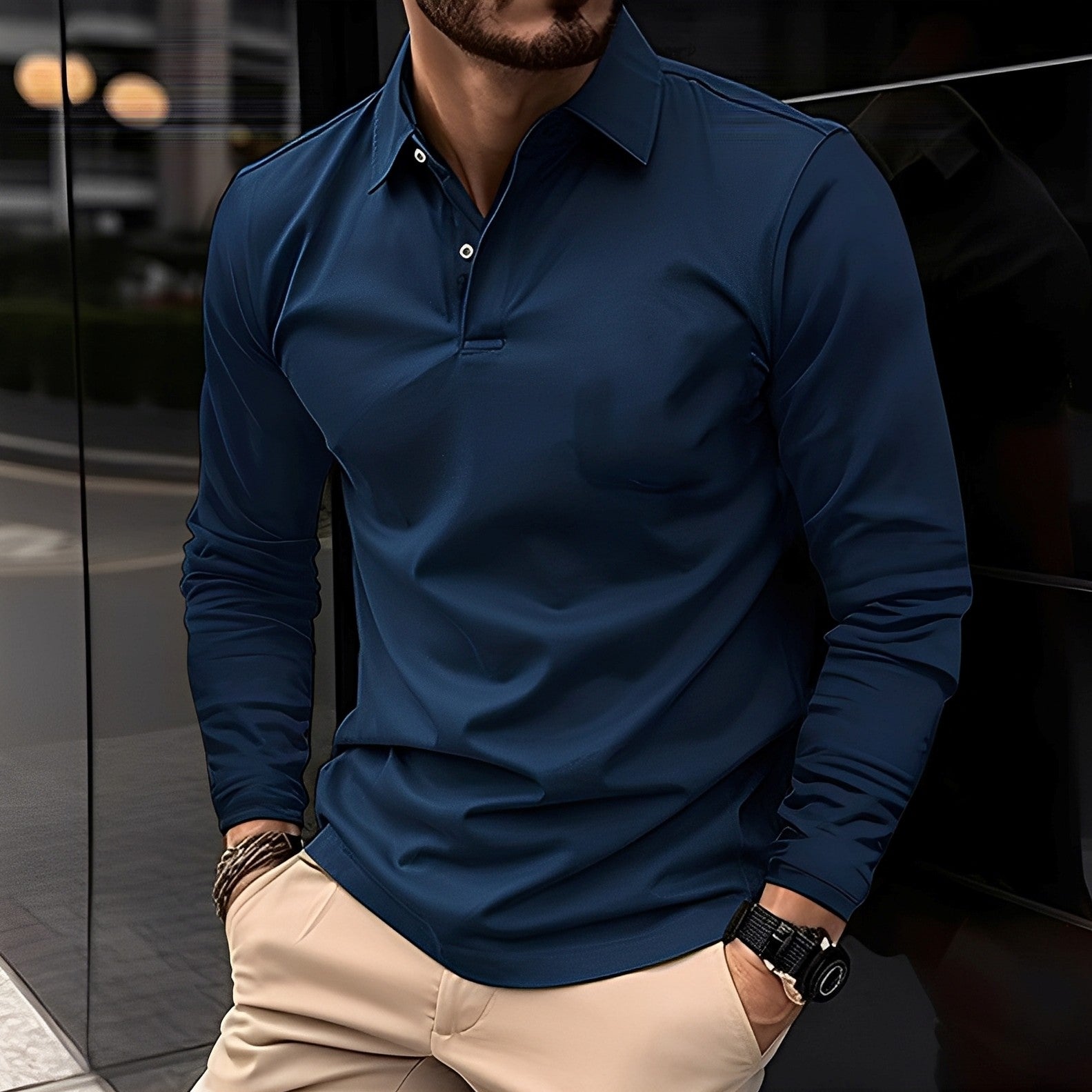 Deacon - Bequemes Langarm-Poloshirt