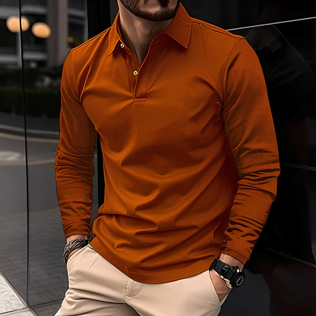 Deacon - Bequemes Langarm-Poloshirt