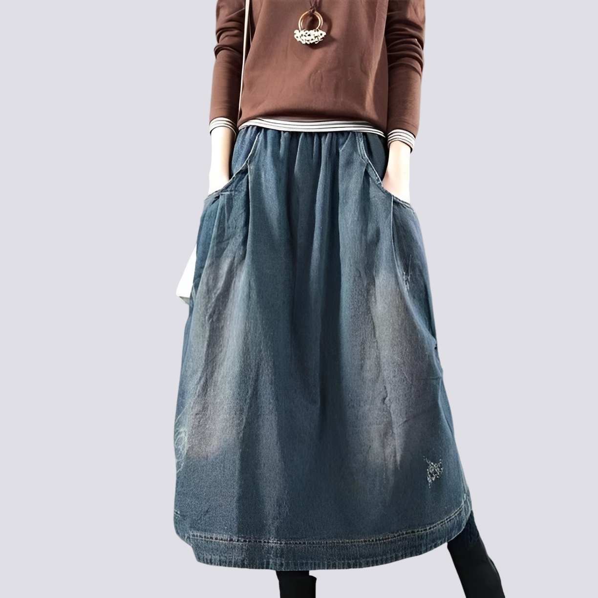 Fiona - Klassischer Jeansrock im Patchwork-Stil für Frauen